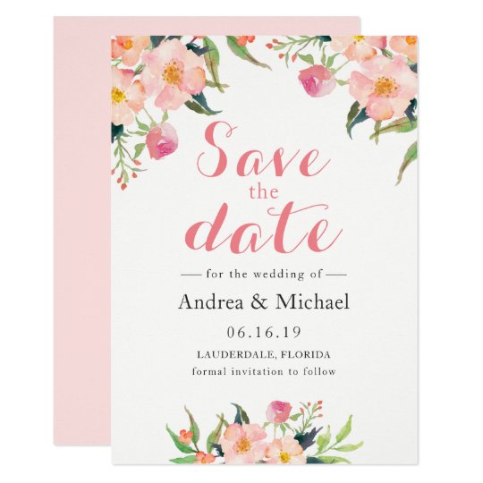Elegant Watercolor Floral Save The Date Card