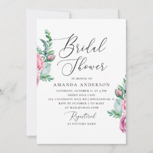 Elegant watercolor floral script bridal shower invitation