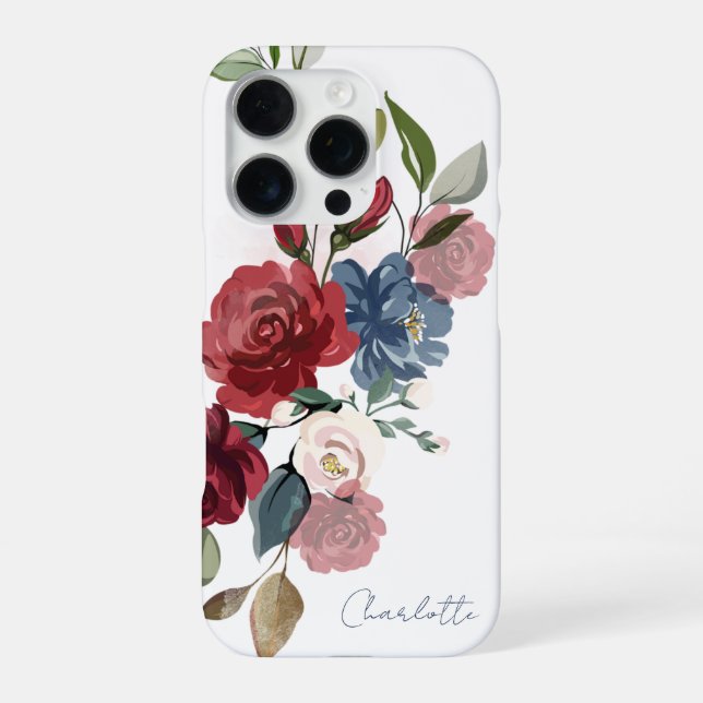 Elegant Watercolor Floral Script Personalised iPhone Case (Back)