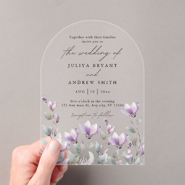 Elegant watercolor floral script wedding acrylic invitations (Insitu (Handheld))