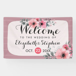 Elegant Watercolor Floral Script Wedding Welcome Banner