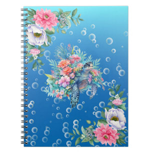 Elegant Watercolor Floral Sea Turtle Notebook