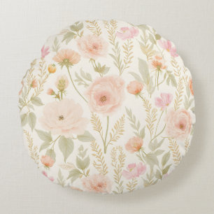 Elegant Watercolor Floral Seamless Pattern Round Cushion