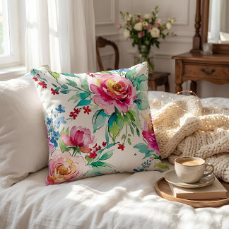 Elegant Watercolor Floral – Seamless Pink Roses  Cushion