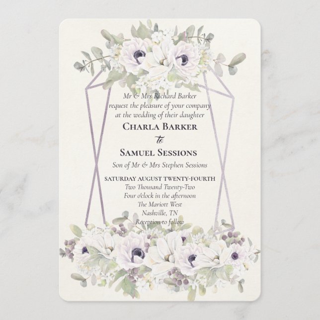 Elegant Watercolor Floral Soft Lavender Invitation (Front)