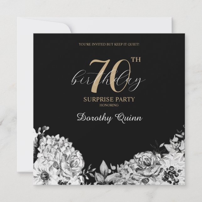 Elegant Watercolor Floral Surprise Birthday Party Invitation (Front)