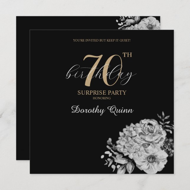 Elegant Watercolor Floral Surprise Birthday Party Invitation (Front/Back)