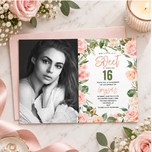 Elegant Watercolor Floral Sweet Sixteen Invitation