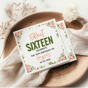 Elegant Watercolor Floral Sweet Sixteen Napkin