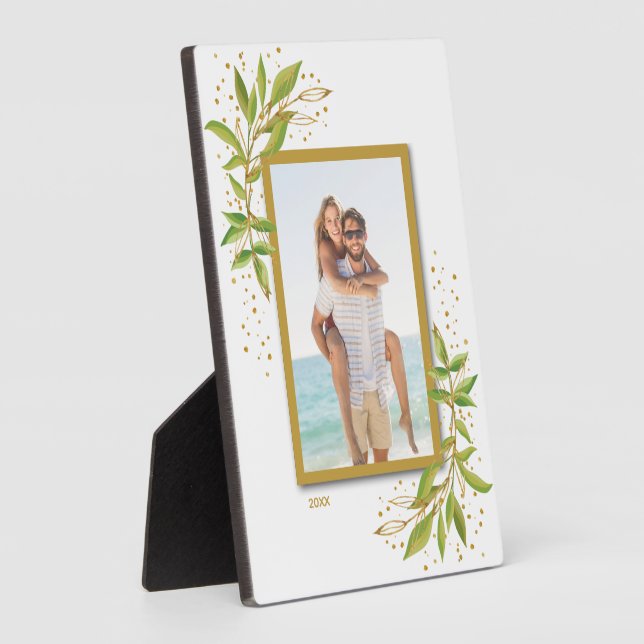 Elegant Watercolor Floral Tabletop Easel Photo Plaque (Side)