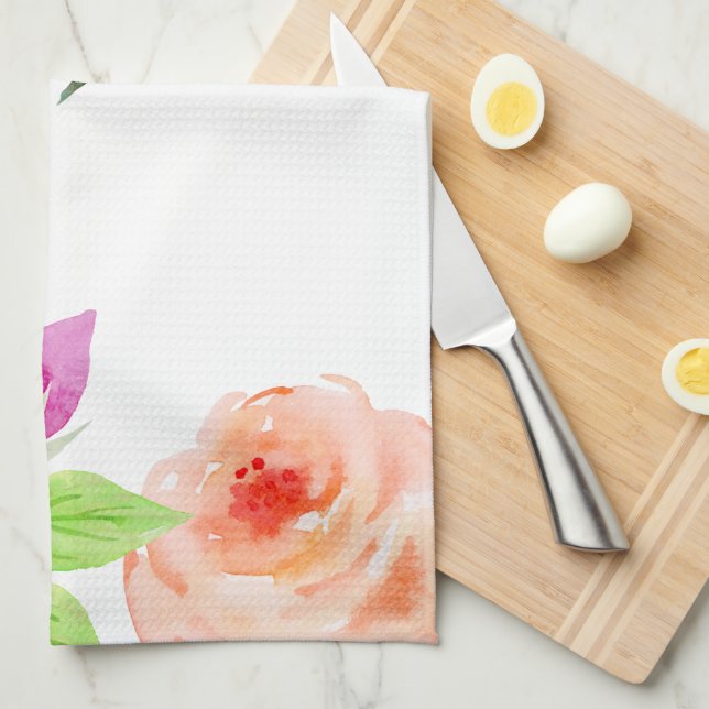 Elegant Watercolor Floral Tea Towel (Quarter Fold)