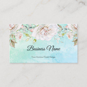 Elegant Watercolor Floral teal blue Pink White Business Card
