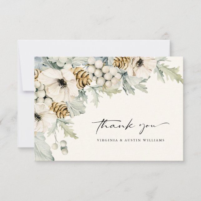 Elegant Watercolor Floral Thank You Card (Front)