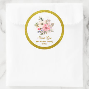 Elegant Watercolor Floral Thank You Wedding Classic Round Sticker