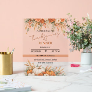 Elegant Watercolor Floral Thanksgiving Pumpkin Acrylic Sign
