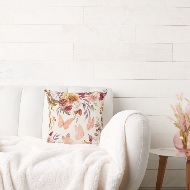 Elegant Watercolor Floral Throw Pillow (Couch)