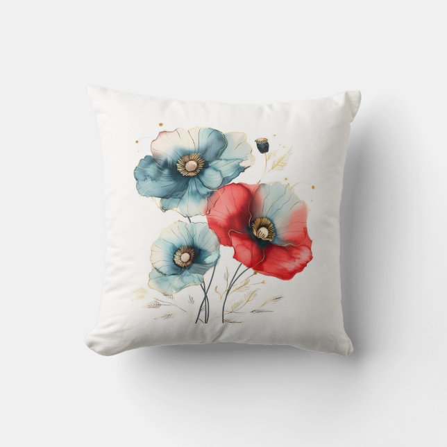 Elegant Watercolor Floral Throw Pillow  (Front)