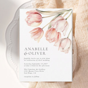 Elegant Watercolor Floral Tulip Wedding Invitation