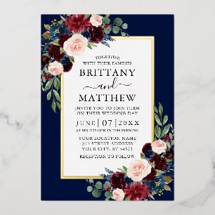 Elegant Watercolor Floral Wedding Blue Gold