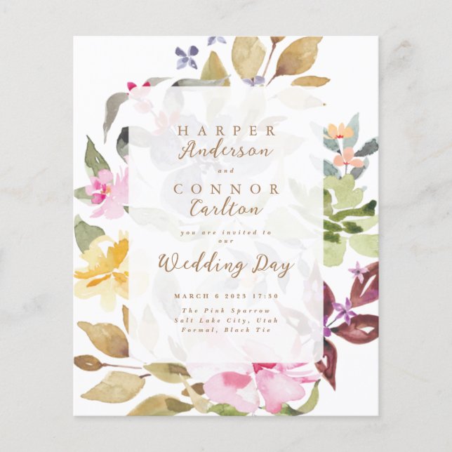 Elegant Watercolor Floral Wedding Budget Flyer (Front)