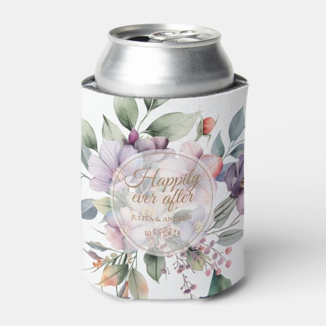 Elegant Watercolor floral wedding  Can Cooler (Can Front)