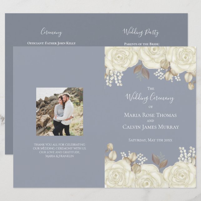 Elegant Watercolor Floral Wedding Ceremony Program (Front/Back)