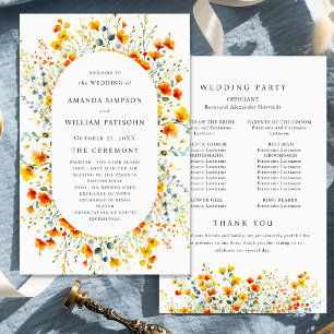 Elegant Watercolor Floral Wedding Ceremony Program