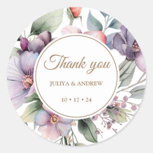 Elegant Watercolor floral wedding Classic Round Sticker