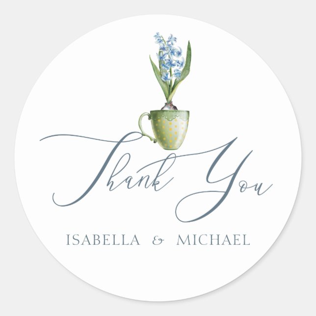 Elegant Watercolor Floral Wedding Classic Round Sticker (Front)