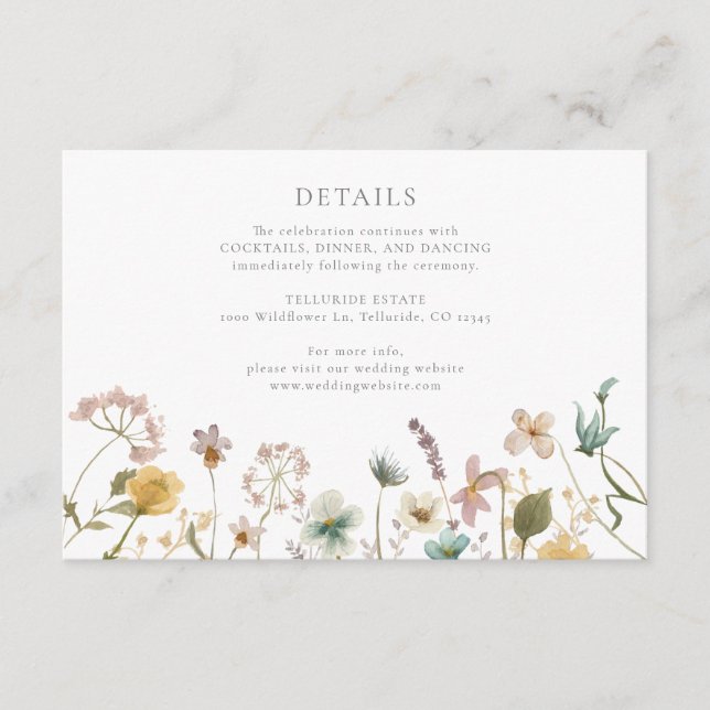 Elegant Watercolor Floral Wedding Details Enclosure Card (Front)
