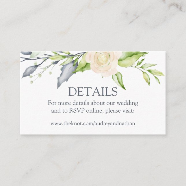 Elegant Watercolor Floral Wedding Details Enclosure Card (Front)