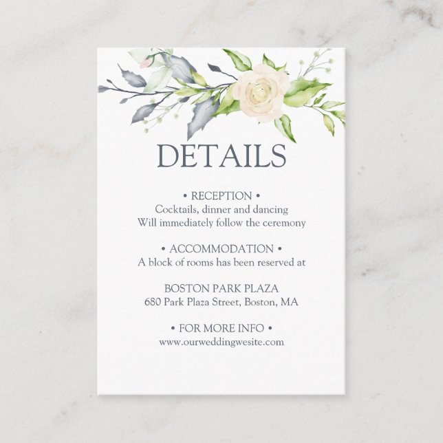 Elegant Watercolor Floral Wedding Details Enclosure Card (Front)