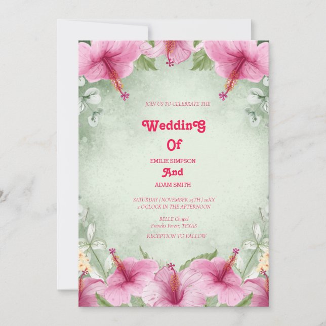 elegant watercolor FLORAL WEDDING Invitation (Front)