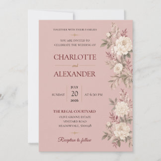 Elegant Watercolor Floral Wedding Invitation