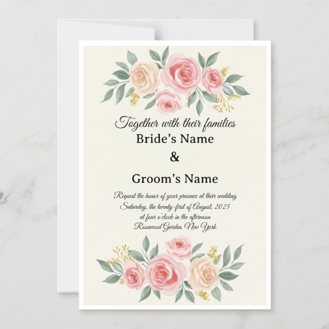 Elegant Watercolor Floral Wedding Invitation  (Front)
