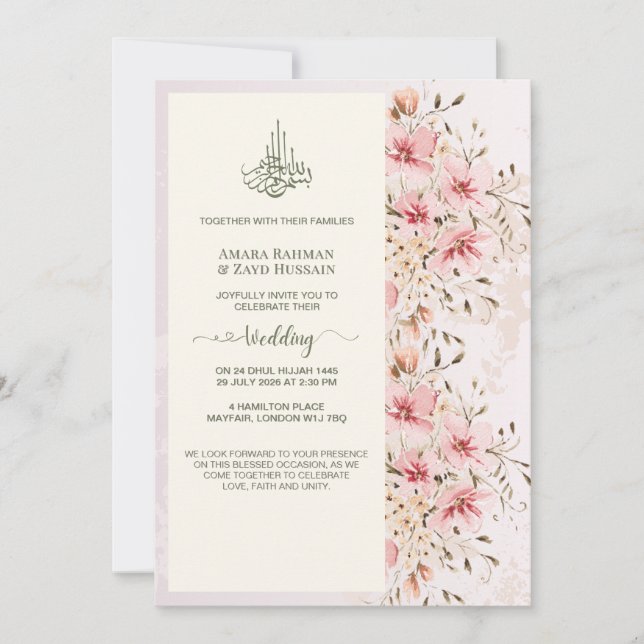 Elegant Watercolor Floral Wedding Invitation (Front)