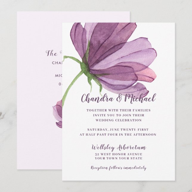 Elegant Watercolor Floral Wedding Invitation (Front/Back)