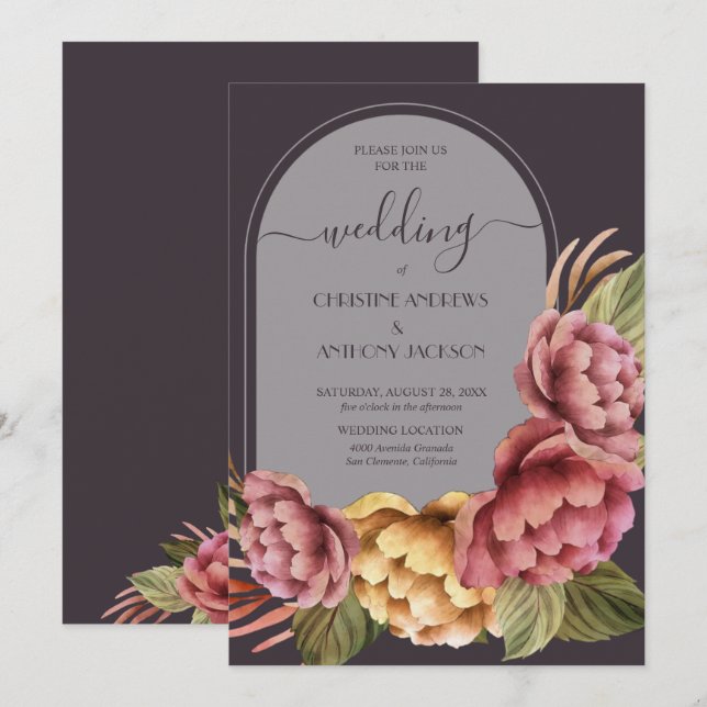 Elegant Watercolor Floral Wedding Invitation (Front/Back)