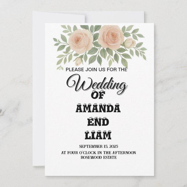 Elegant Watercolor Floral Wedding Invitation – Blu (Front)