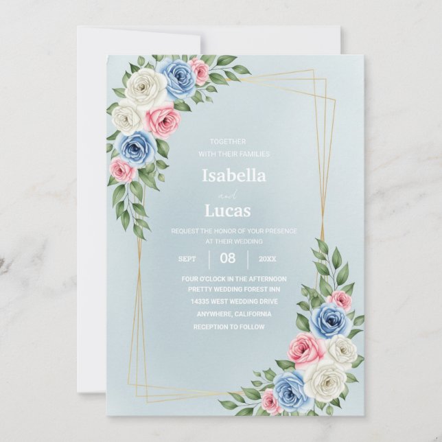 Elegant Watercolor Floral Wedding Invitation Card  (Front)