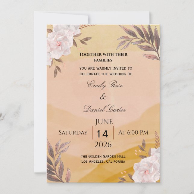 Elegant Watercolor Floral Wedding Invitation in Wa (Front)