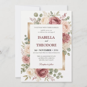 Elegant Watercolor Floral Wedding Invitation Templ