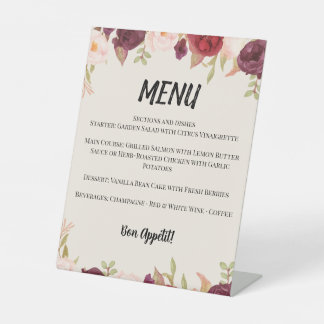 Elegant Watercolor Floral Wedding Menu Pedestal Sign