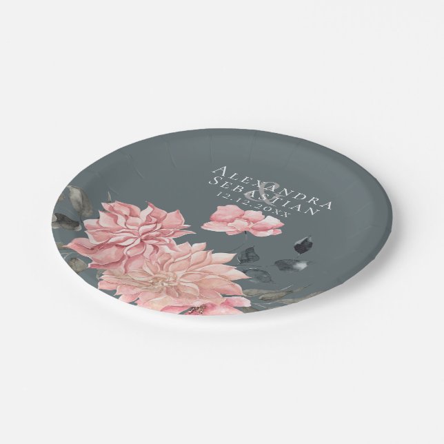 Elegant Watercolor Floral Wedding Paper Plate (Angled)