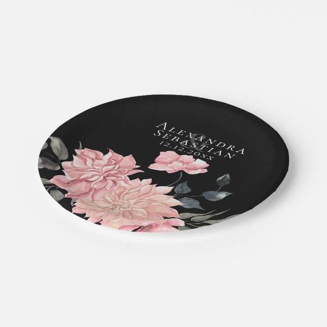 Elegant Watercolor Floral Wedding Paper Plate (Angled)