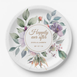 Elegant Watercolor floral wedding  Paper Plate