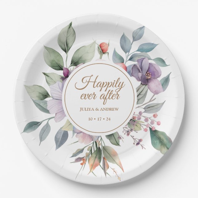Elegant Watercolor floral wedding  Paper Plate
