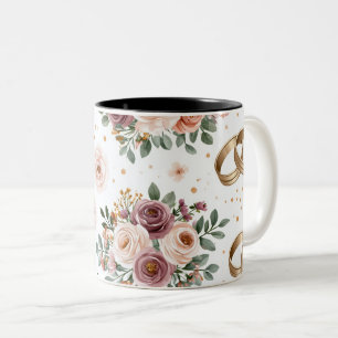 Elegant Watercolor Floral Wedding Pattern Two-Tone Coffee Mug