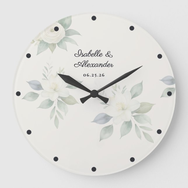 Elegant Watercolor Floral Wedding Personalised Large Clock (Front)