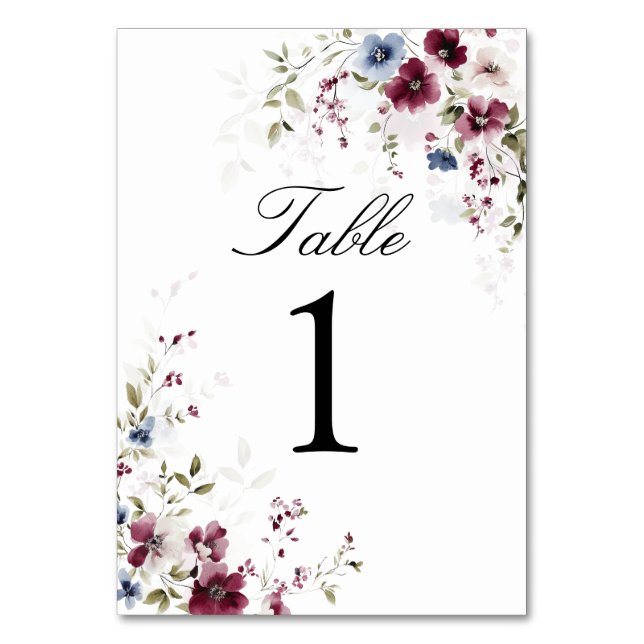 Elegant Watercolor Floral Wedding Personalised Table Number (Front)